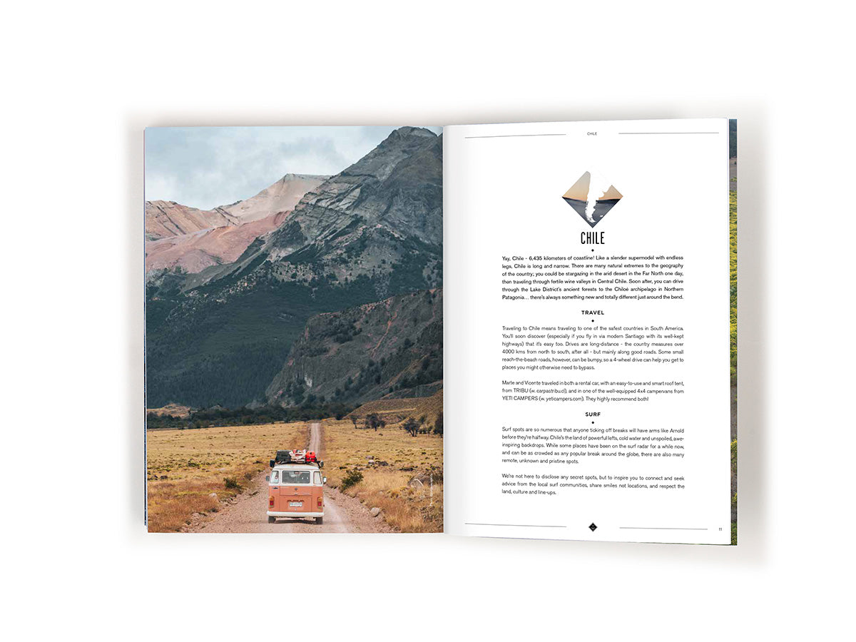 Innenansicht einer Doppelseite des Surf- und Travel Guides Childe